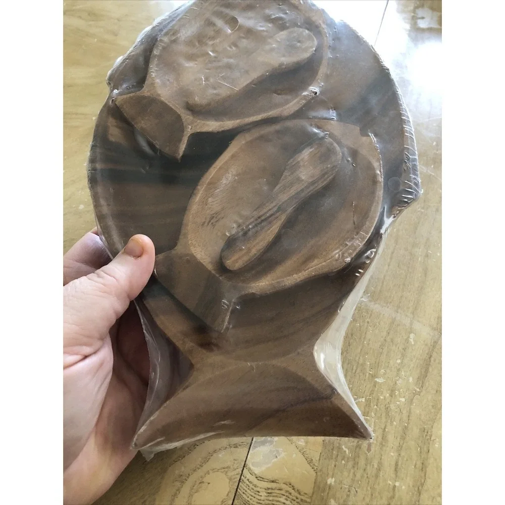Vintage Wooden Fish Shaped Bowls SET - New (Rare) Made In Philippines